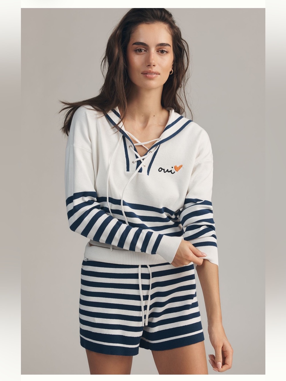 Anthropologie NWT Sundry “Oui” SET of pullover drawstring L top/S or L shorts